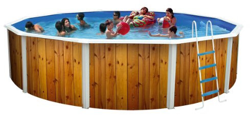 piscine ronde diam 350 à 640cm avec décor (550 cm, Bois Vertical)