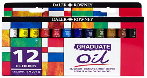 Daler-Rowney Graduate 22ml Oil Paint Set, 12 Assorted Colours, High Lightfastness, Ideal for Student Artists & Hobbyists