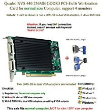 Quadro NVS 440 256 MB GDDR3 PCIEx16,, apoyo 4-monitor, conexión VGA