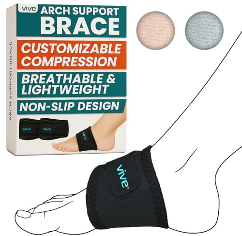 Vive Arch Support Brace (Pair) - Plantar Fasciitis Gel Strap for Men, Woman - Orthotic Compression Support Wrap Aids Foot Pain, High Arches, Flat Feet, Heel Fatigue (Black)