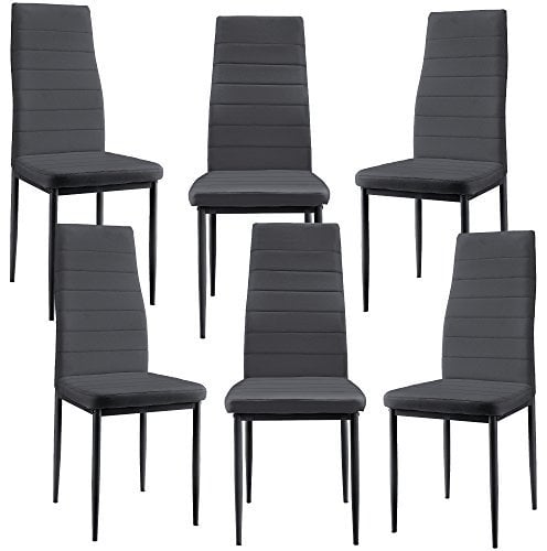 [en.casa] 6 x Esszimmerstuhl (dunkelgrau) mit hochwertigem Kunstlederpolster für Esszimmer/Wohnzimmer/Küche - Set