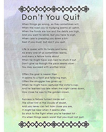 Wee Blue Coo Don't You Quit Poem Motivation Typography Quote Art Print Poster Wall Decor 12X16 Inch