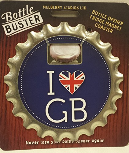 Brit Edition Bottle Buster Union Jack Beer Opener Fridge Magnet Cap Coaster - Mens stocking filler (I Love GB)