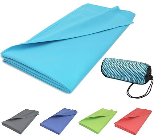 ZOLLNER Strandtuch aus Mikrofaser - leichtes und saugstarkes Handtuch in 90x180 cm - mit praktischer Tragetasche - türkis - waschbar bis 60°C
