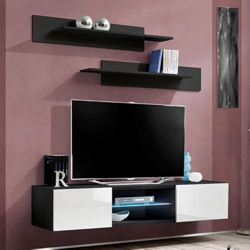 Paris Prix Meuble TV Mural Design Fly III 160cm Blanc & Noir