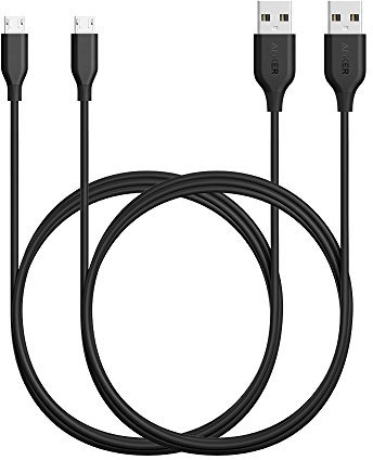 Anker [2-Pack PowerLine Micro USB (6ft) - Durable Charging Cable, with Aramid Fiber and 5000+ Bend Lifespan for Samsung, Nexus, LG, Motorola, Android Smartphones and More (Black)