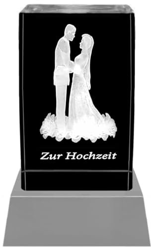 Kaltner Präsente Stimmungslicht – Ein ganz besonderes Geschenk: LED Kerze/Kristall Glasblock / 3D-Laser-Gravur/Zur Hochzeit/Hochzeitsdeko/Hochzeitsgeschenk