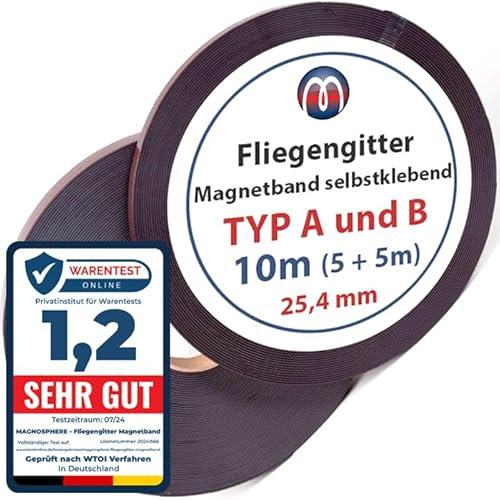 Nastro magnetico adesivo per zanzariere 1,5mm x 25,4mm x 5m set di tipo A e B