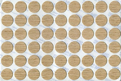 KwikCaps® pvc LIGHT FERARRA OAK Self Adhesive Screw Cover Caps. Nail & Cam. 20mm single sheet of 54