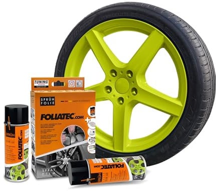 Foliatec Sprühfolie Auto Felgenfolie Sprüh Lack Set für 4 Felgen, Abziehbar, Gute Deckkraft, Toxicgrün Glänzend, 400 ml (2er Pack)