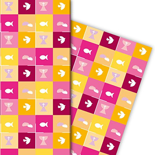 Kartenkaufrausch Schönes Geschenkpapier Set mit christlichen Symbolen für tolle Geschenk Verpackung, Designpapier, scrapbooking, 4 Bögen, 32 x 48cm Dekorpapier, Musterpapier zum Einpacken