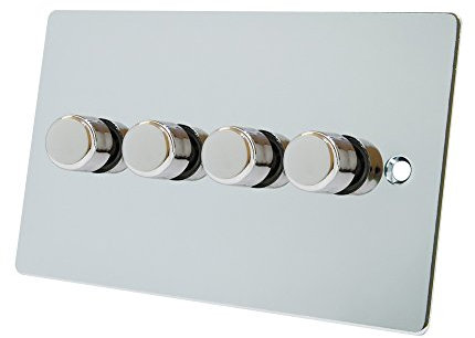 Alliance Electrical FPC4GDIMLED Polished Chrome Flat 250W-10 Amp 4 Gang 2 Way 250W LED Light Dimmer Switch, 250 W, 240 V