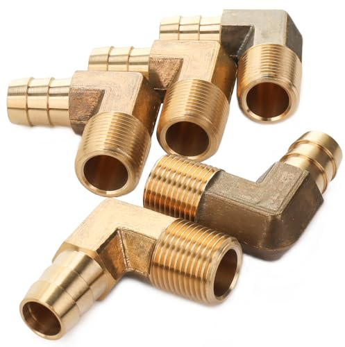 LTWFITTING 90 Deg Elbow Brass Barb Fitting 3/8-Inch Male BSPT x 12mm ID Hose(Pack of 5)