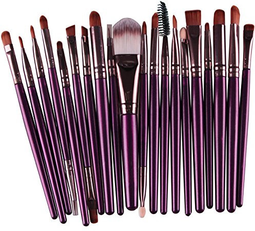 KOLIGHT Set of 20pcs Cosmetic Makeup Brushes Set Powder Foundation Eyeliner Eyeshadow Lip Brush for Beautiful Female (Purple+Coffee)