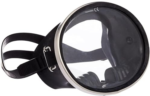 Scuba Choice Spearfishing Free Dive Mask - Classic Rubber with Tempered Glass Lenses | Oval Shape Stainless Steel Frame for Enhanced Visibility & Comfort, Perfect Underwater Adventures - Black