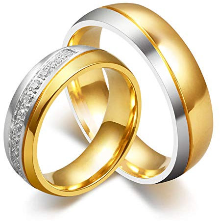 ANAZOZ Ringe Paar Edelstahl, Verlobungsring Damen Größe 62 (19.7) Ring Breit 6mm Vergoldet Damen