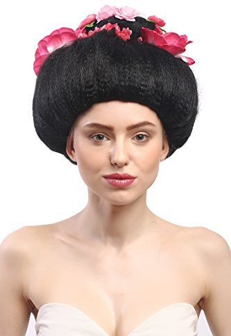 WIG ME UP - 4665-ZA103 Perücke Damen Karneval Halloween Schwarz Geisha Maiko China Girl Japan Blumen