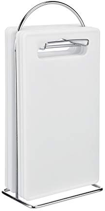 Gravidus 7-teiliges Frühstücksbretter-Set aus Kunststoff mit Chromständer, hygienisch & geschmacksneutral, spülmaschinengeeignet