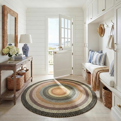 SAFAVIEH Zeitgenössische Teppich für Wohnzimmer, Esszimmer, Schlafzimmer - Maschinenwaschbar und Umkehrbar - Braided Collection, Kurzer Flor, Mehrfarbig, 150 x 243 cm