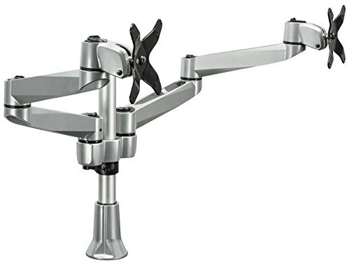 Mount-It! MI-43111 || Dual Computer Monitor Stand Articulating, Height Adjustable Swiveling Arm Desk Mount for Samsung LG Vizio Sharp Sony Element Insignia LCD 20 21 22 24 25 27, VESA 75x75 and 100x100, Silver