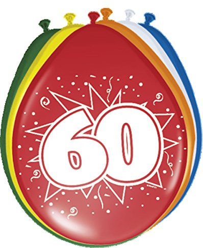 Folat 8260 8 Luftballons Zahl 60 Geburtstag bunt, ca. 25cm - 30cm