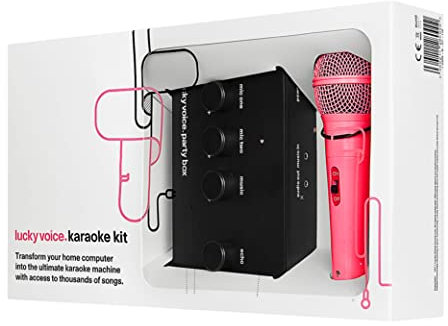 Machine de karaoké Lucky Voice - Machine à chanter à domicile pour les adultes, enfants, et familles - Compatible avec les Mac, PC, iOS et Android. Accès à plus de 9000 chansons - Microphone rose