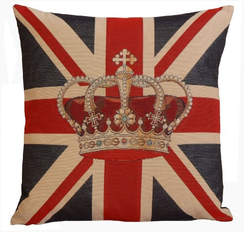 korb-outlet Dekokissen Sofakissen Couchkissen Union Jack mit Krone Gobelin Stoff 45x45cm DE