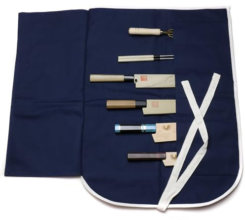 Yoshihiro Cotton Knife Pouch/bag Japanese Sushi Chef Knife Accessories (6 Slots) (Navy)