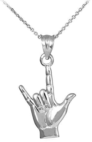 925 Sterling Silver I Love You Hand Sign Language Charm Pendant Necklace, Sterling Silver, not-known