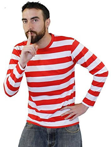 ROT/WEISS=T-SHIRT =KURZEN ÄRMELN+LANGEN ÄRMELN=DAS PERFEKTE ZUBEHÖR FÜR FILM-BUCHWOCHEN KOSTÜM VERKLEIDUNG+FASCHING-KARNEVAL=VERSCHIEDENEN VARIATIONEN=BAUMWOLLE/KURZE ÄRMEL+BRILLE+ MÜTZE-LARGE