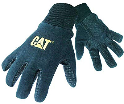 Cat® CAT015400L Cotton Jersey Work Gloves – Black, Large, Breathable, Gunn-Cut PVC Micro Dot Palm Gloves with Knit Wrists