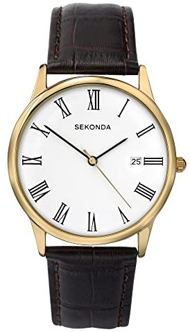Sekonda 3676 Herren-Analog-Quarzuhr mit Gehäuse aus Legierung 38mm, weißem Zifferblatt und oberem Lederband