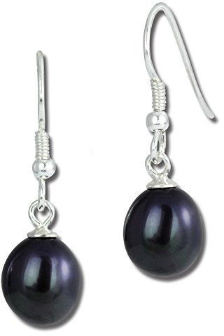 SilberDream Ohrringe 8mm für Damen 925 Silber Ohrhänger Perle schwarz SDO148S Silber Ohrhänger