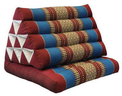 Wilai Kapok Thaikissen, Yogakissen, Massagekissen, Kopfkissen, Tantrakissen, Sitzkissen - rot/blau (Dreieck mit 1 Auflage 52x35x45 (81201))