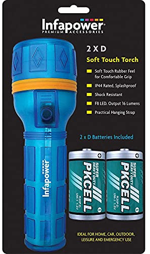 Infapower INFA-F021 Spritzwassergeschützte Soft Touch Taschenlampe Gummi Extra Hell F8 LED Taschenlampe mit Stoßfestigkeit Blau