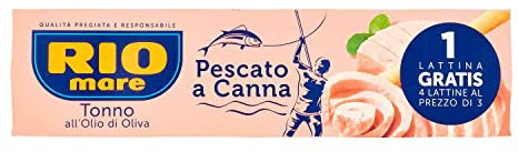 Rio Mare Tonno all'Olio di Oliva Pescato a Canna, 3 + 1 Lattine da 80g