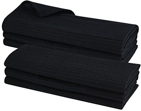 6x Geschirrtuch aus Baumwolle Waffel-Piqué in dunklem schwarz Küchentuch Putztuch Lappen