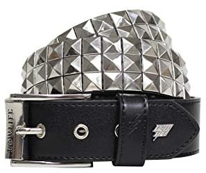 Lowlife of London Belts Triple S Studded 3 Row Pyramid Leather Belt, Studded Punk Goth Rock Pyramid Belt, Metal Stud Three Row Rivet for Men and Women