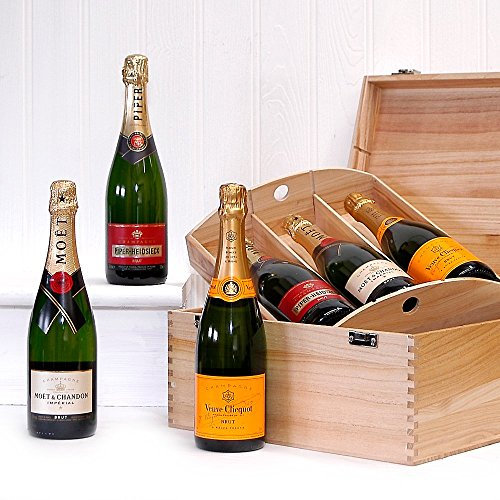 6 Bottle Deluxe Champagne Gift Box - 2 x 750ml Veuve Clicquot, 2 x 750ml Moet et Chandon, 2 x Piper-Heidsieck Champagnes, Luxury Wedding Anniversary, Retirement, 18th 21st 30th 40th 50th 60th 70th 80th 90th Birthday Gifts & Hampers for Men, Women, Her, Him, Mum, Dad, Wife, Husband