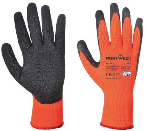 Portwest A140 Heavy Duty Thermal Grip Glove - Latex Orange/Black, Medium
