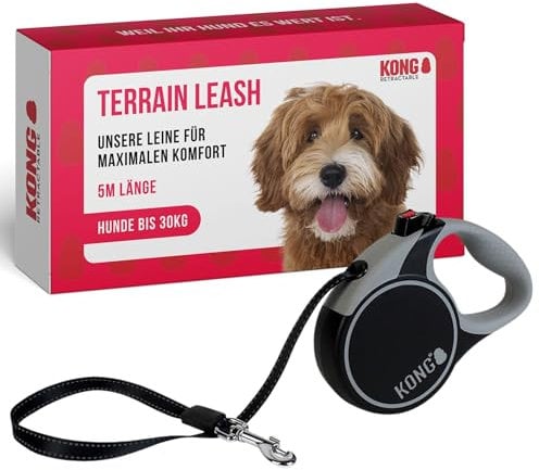 KONG Terrain Retractable Dog Leash, Medium, Black, 5m Tape