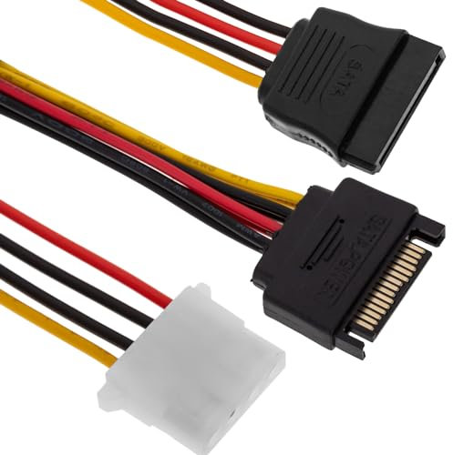 BeMatik - Câble d Alimentation SATA 15h00 15h00 et MOLEX vers SATA 25cm 16:00