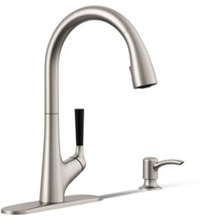 Kohler K-R562-SD-VS Grifo extensible para fregadero de cocina con dispensador de jabón, inoxidable