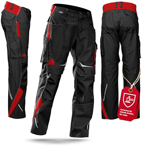 KÜBLER Workwear Pulsschlag Hose HIGH PSA 2 – Hose mit ergonomischer Linienführung und Knieschutztaschen schwarz/mittelrot Gr. 48