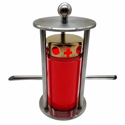 Grablaterne Edelstahl + 5 Kerzen – Rostfreie Grablampe mit Spieß oder Sockel aus Granit, Grableuchte für Kerzen, langlebiges Grablicht für Friedhof, wetterfest, dekorativer Grabschmuck (Mit Spieß)