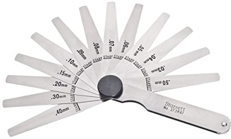 Starrett Tempered Steel Metric Thickness Gage with Tapered Leaves, Locking Device, Rugged and Substanial Steel Case - 0.03-0.50mm Thickness, 13 Leaves - 173MAT