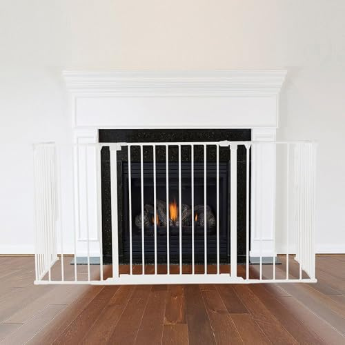 Safetots Multi Panel Fire Surround, 51cm Deep x 138cm Wide, White, 70cm Tall, Child and Pet Fire Safety, Baby and Toddler Fire Guard, Safety Barrier for Fireplaces, Easy Installation