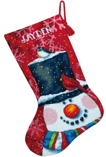 Dimensions Stocking SMAN&Friend, Cotton, Snowman & Friends Stithced Wool & Floss, c1