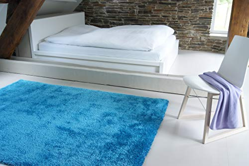 floor factory Moderner Teppich Seasons blau 160x230 cm - flauschig weicher Hochflor Teppich in aktuellen Trendfarben