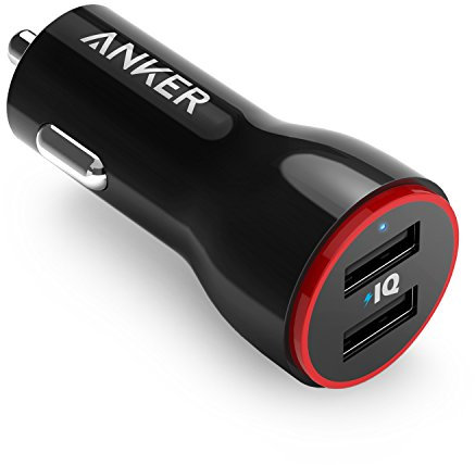 Anker 24W Dual USB Car Charger Adapter, PowerDrive 2 compatible with iPhone XS/MAX/XR/X/8/7/6/Plus, iPad Pro/Air 2/Mini, Note 5/4, LG, Nexus, HTC, and More - Black